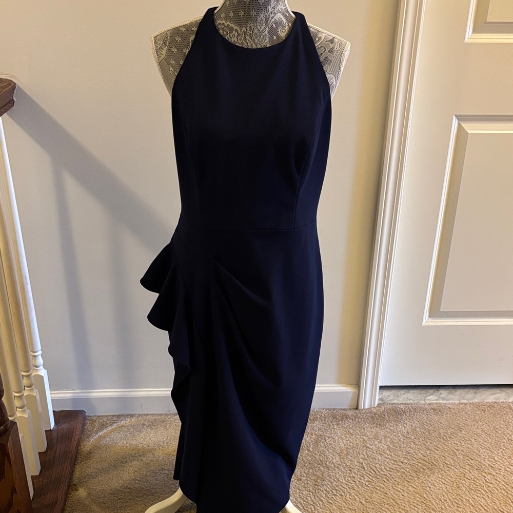 Betsy & Adam Midnight Blue Asymmetrical Dress